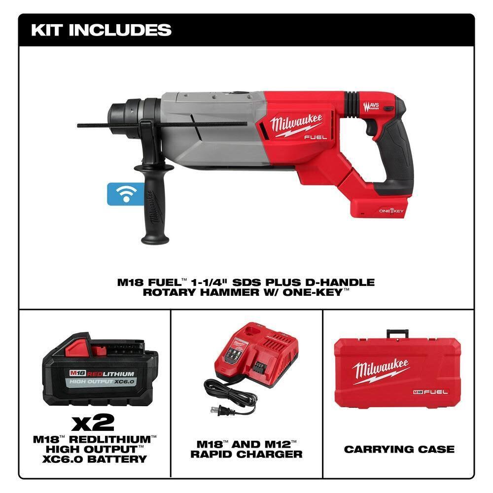 Milwaukee M18 Fuel 1 1/4 Sds Plus D Handle Rotary Hammer Kit With One Key