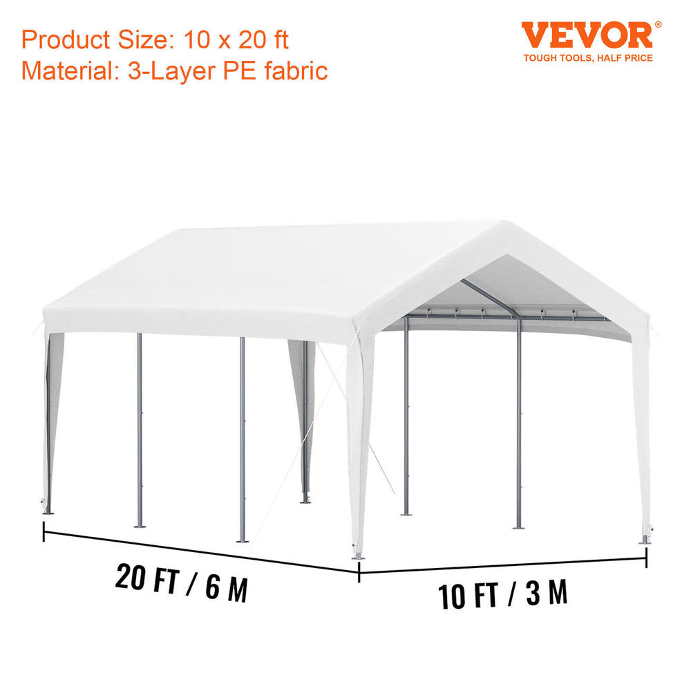 VEVOR Carport Replacement Canopy Car Shelter Tent Replacement Cover 10 x 20 ft