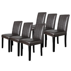 thinkstar Set Of 6 Dining Room Parson Chairs Kitchen Formal Elegant Leather Design Brown