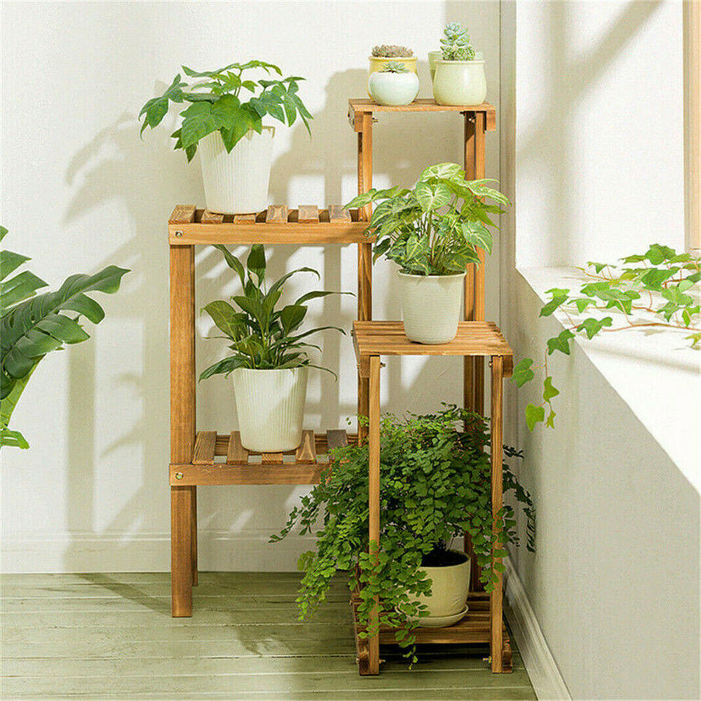 thinkstar 5 Tier Pine Wood Plant Stand Flower Pot Shelf Rack Bonsai Display Window Corner