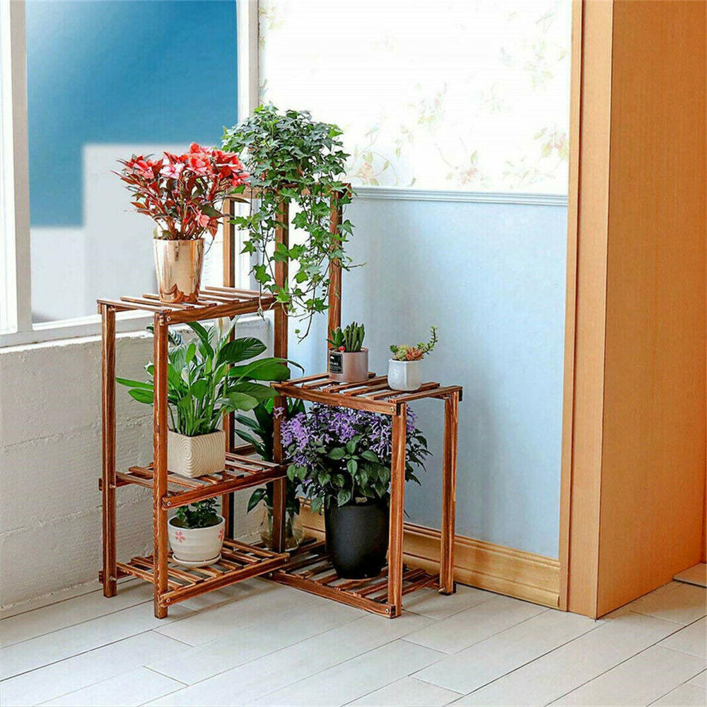 thinkstar 5 Tier Pine Wood Plant Stand Flower Pot Shelf Rack Bonsai Display Window Corner