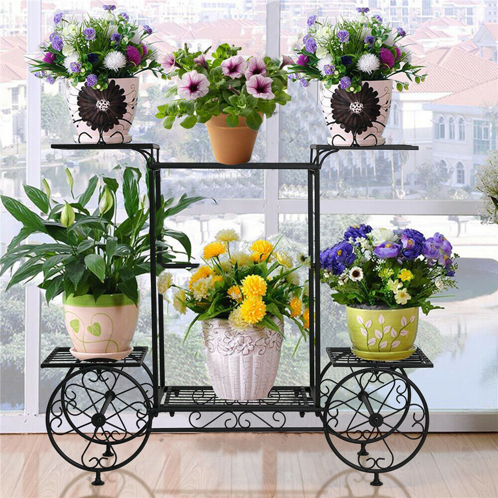 thinkstar Extra Large Metal Flower Cart Pot Rack Plant Display Stand Holder Home Decor