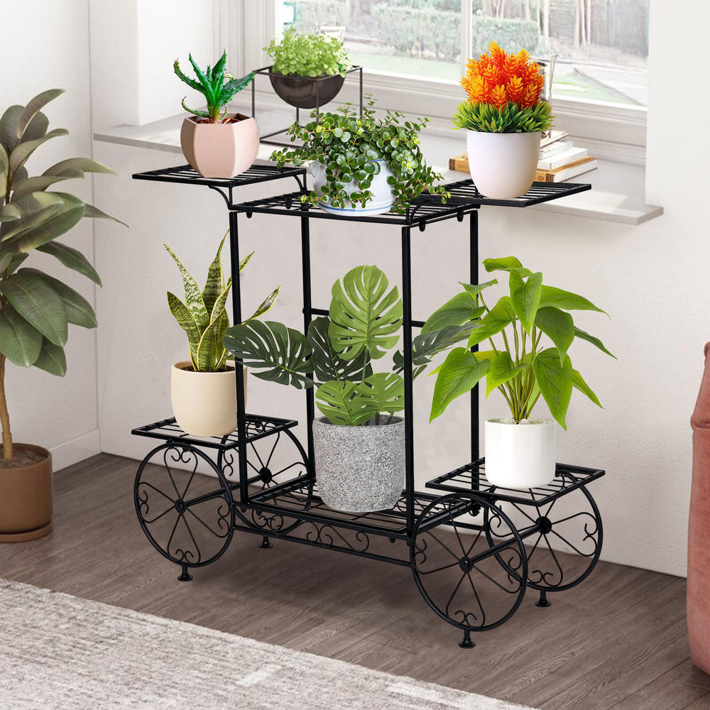 thinkstar Extra Large Metal Flower Cart Pot Rack Plant Display Stand Holder Home Decor