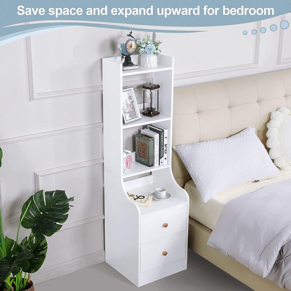 thinkstar 55Inch Tall Nightstand Bedside Table With 2 Drawers&4-Tier Open Shelves Bookcase