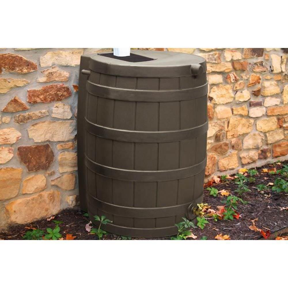 thinkstar Rain Wizard 40 Gallon Plastic Rainwater Collection Barrel Drum Oak