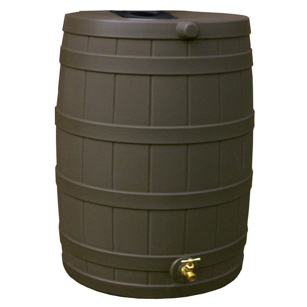 thinkstar Rain Wizard 40 Gallon Plastic Rainwater Collection Barrel Drum Oak