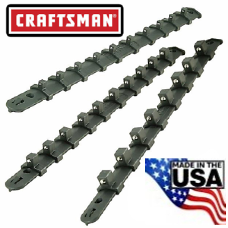 Craftsman 3pc CRAFTSMAN SOCKET HOLDER RAILS RACKS 1/4 3/8" 1/2" MOUNTABLE USA MADE BLACK