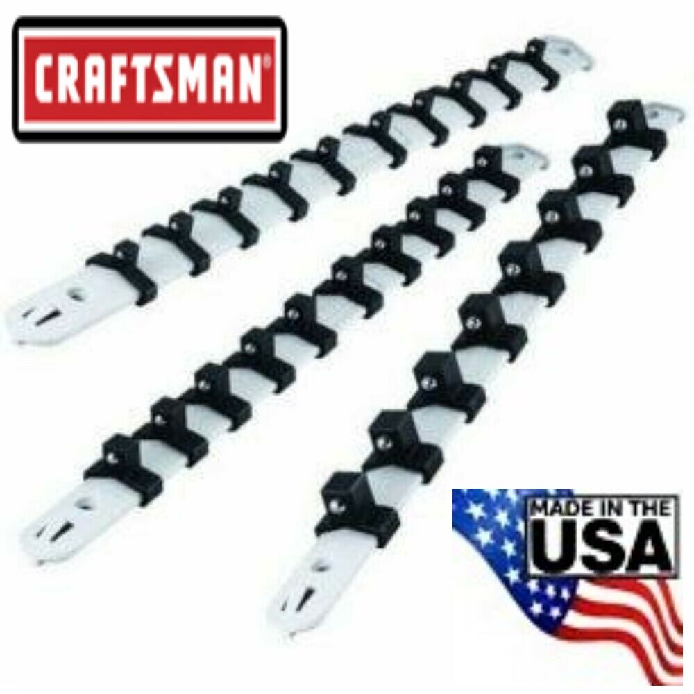 Craftsman 3pc CRAFTSMAN SOCKET HOLDER RAILS RACKS 1/4 3/8" 1/2" MOUNTABLE USA MADE GRAY