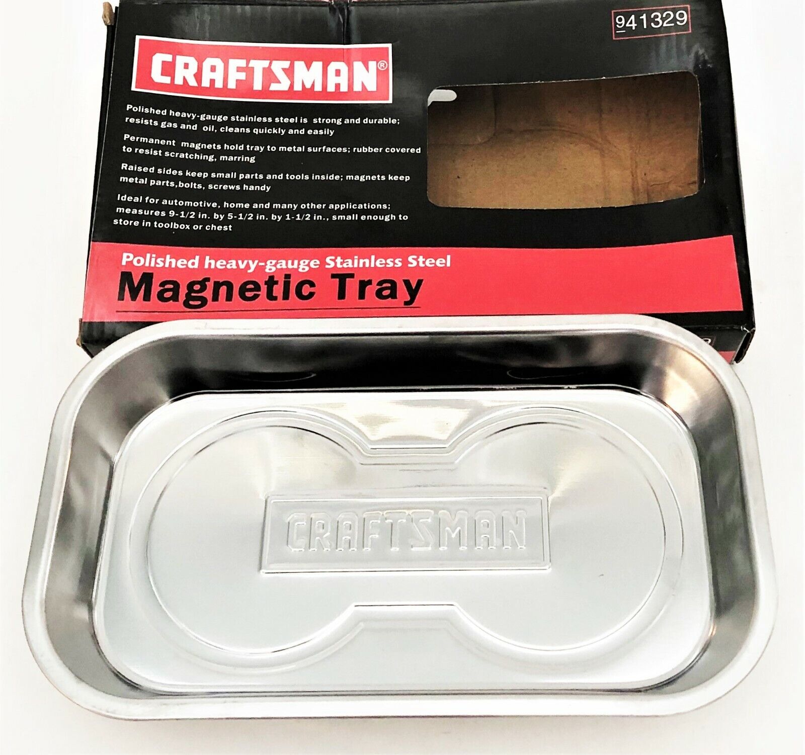 CRAFTSMAN 6" X 10" RECTANGLE STAINLESS STEEL MAGNETIC PARTS TRAY DISH 941329