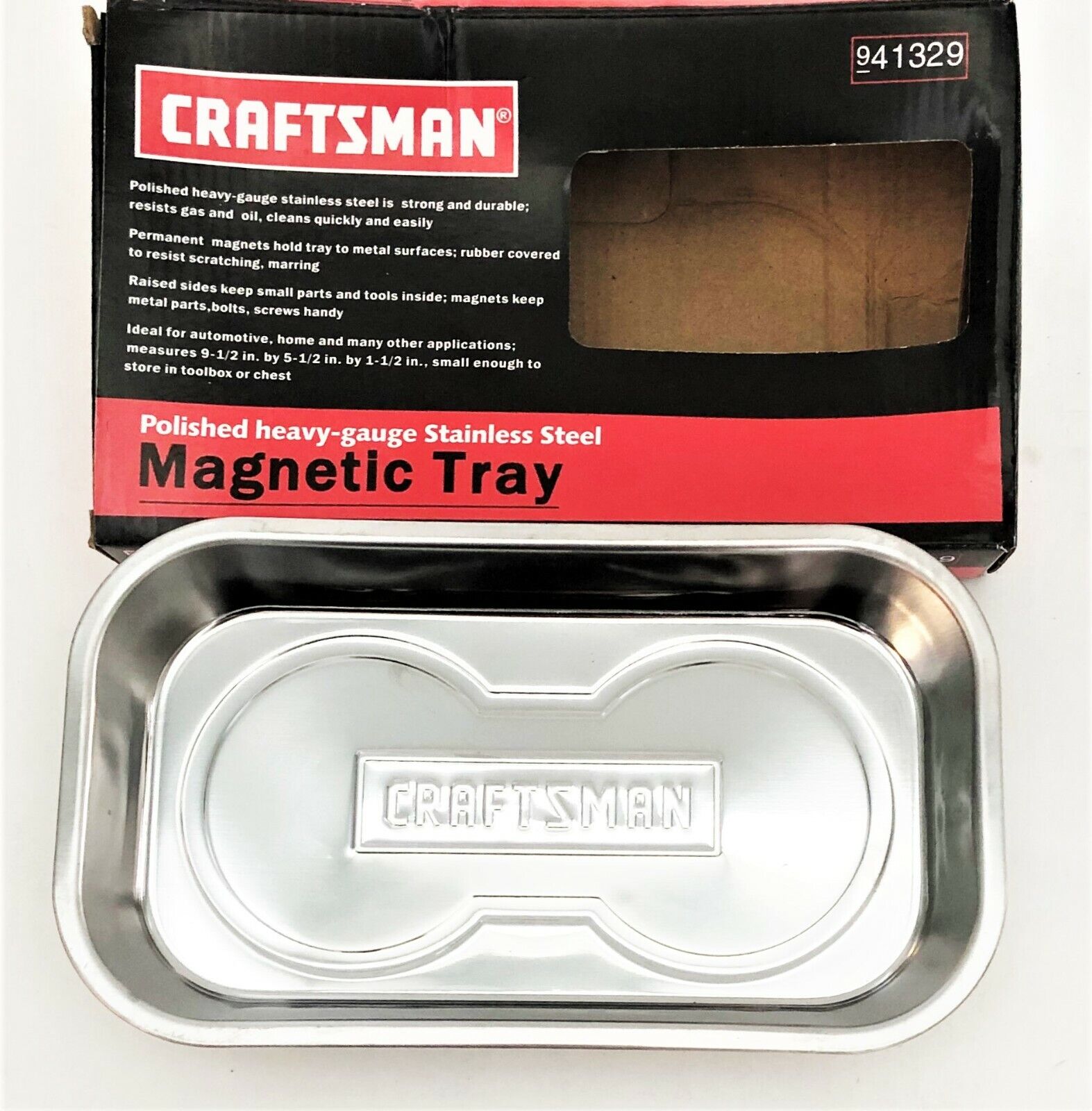 CRAFTSMAN 6" X 10" RECTANGLE STAINLESS STEEL MAGNETIC PARTS TRAY DISH 941329