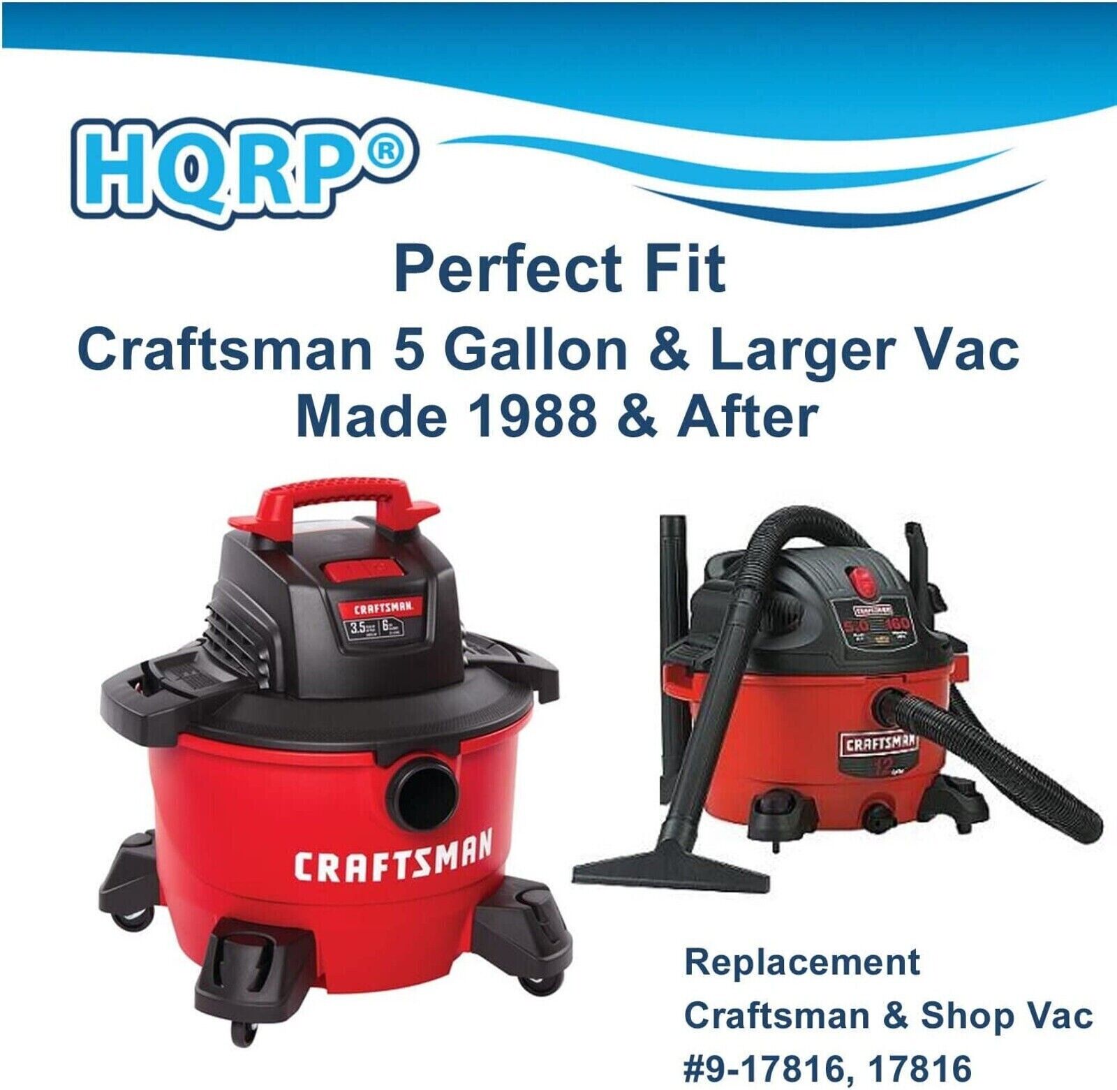 HQRP Cartridge Filter for Craftsman 917816 General Purpose Red Stripe 5-32 Gallon Vac