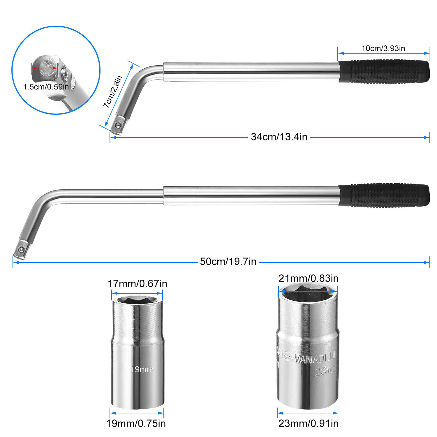 imountek Lug Wrench Telescoping Extendable Tire Nut Wrench 2 Replaceable Standard Sockets
