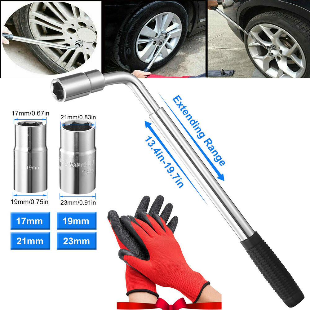 imountek Lug Wrench Telescoping Extendable Tire Nut Wrench 2 Replaceable Standard Sockets