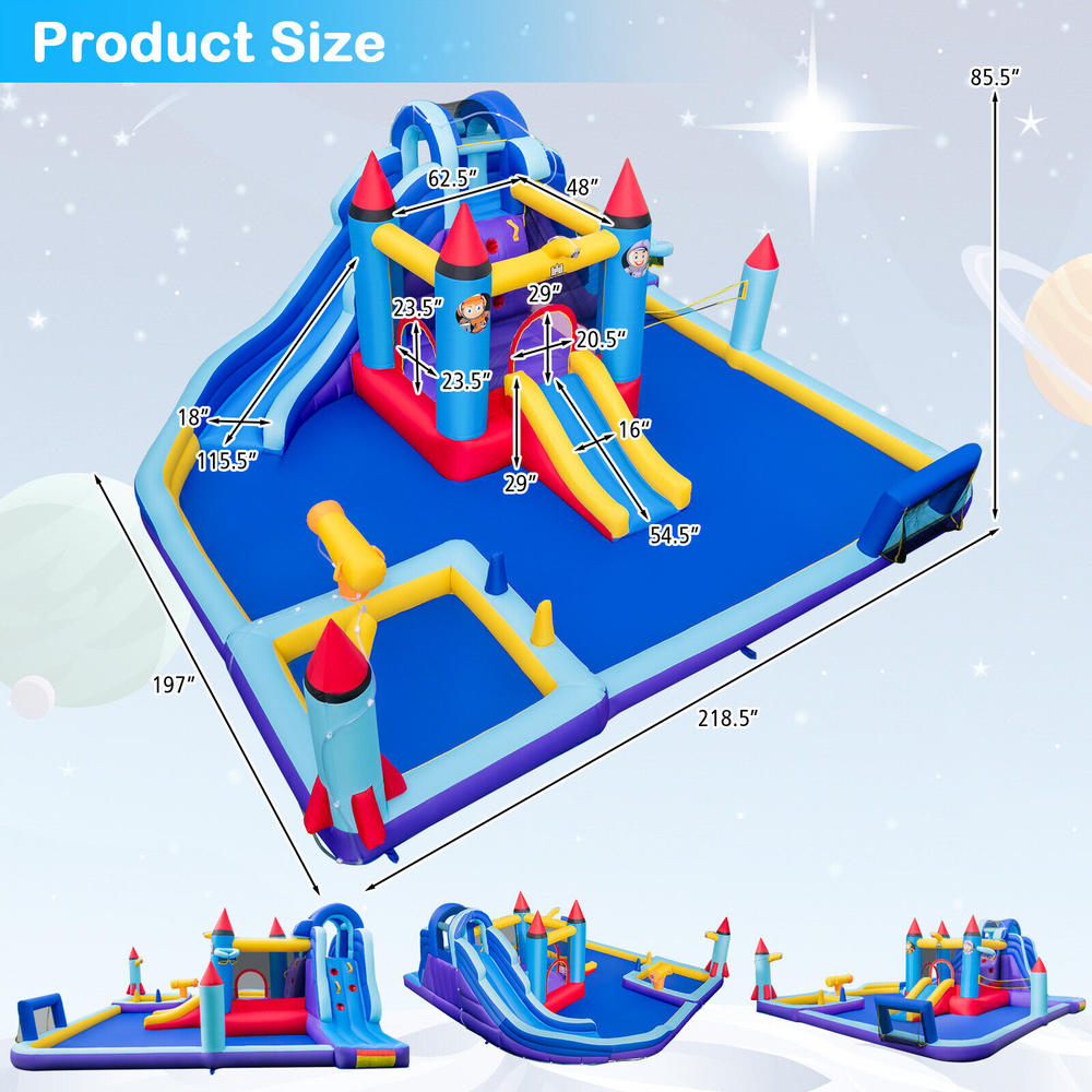 thinkstar Rocket Theme Inflatable Water Slide Park W/ 950W Blower 2 Slides Splash Pool