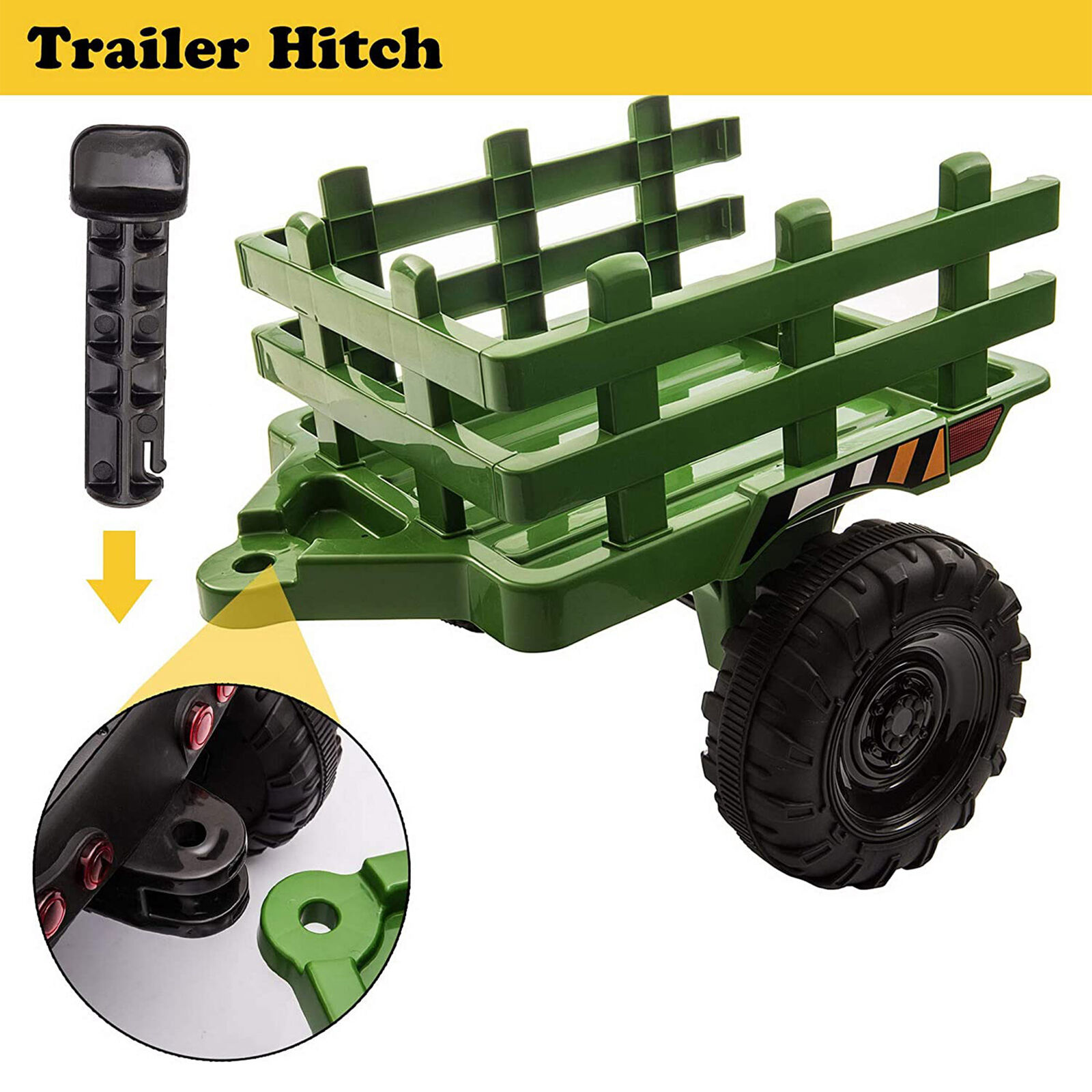 thinkstar 12 Volt Battery Operated Toy Tractor With Pull Behind Trailer, Dark Green