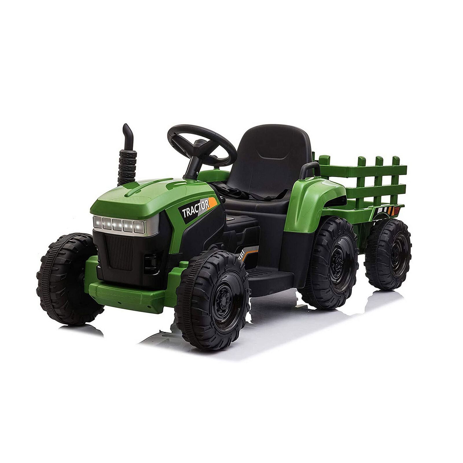 thinkstar 12 Volt Battery Operated Toy Tractor With Pull Behind Trailer, Dark Green
