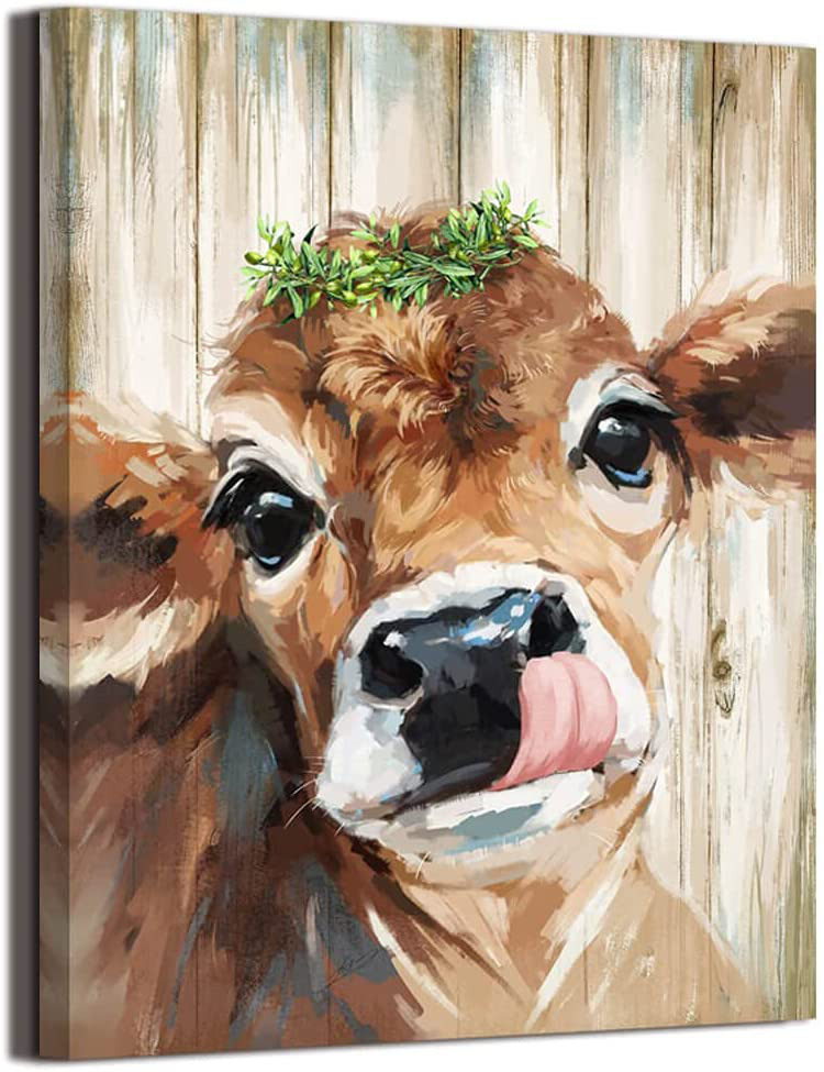 &nbsp; Country Farmhouse Bathroom Cute Cow Decor canvas print picture wall art retro