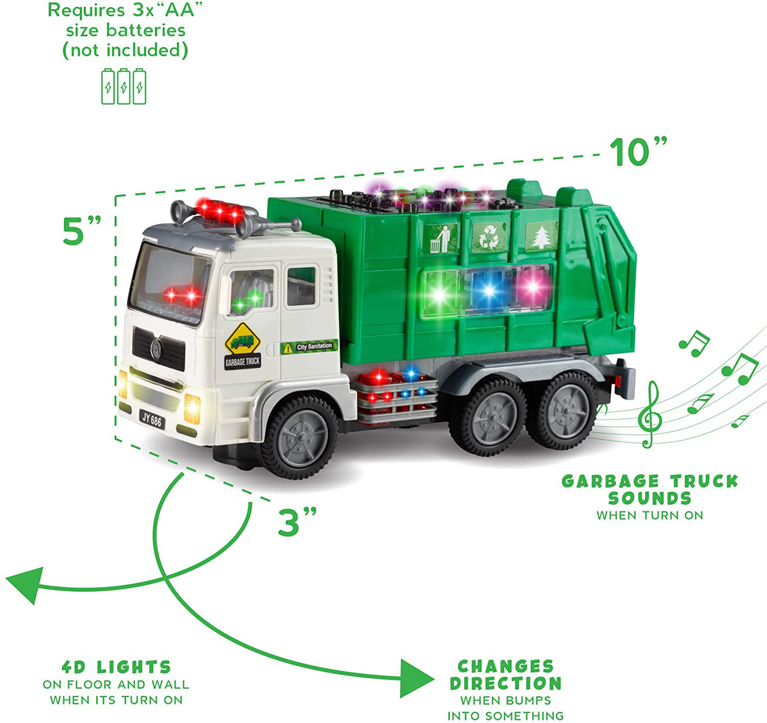 &nbsp; Toy Garbage Truck for Kids with 4D Lights and Sounds - Battery Operated