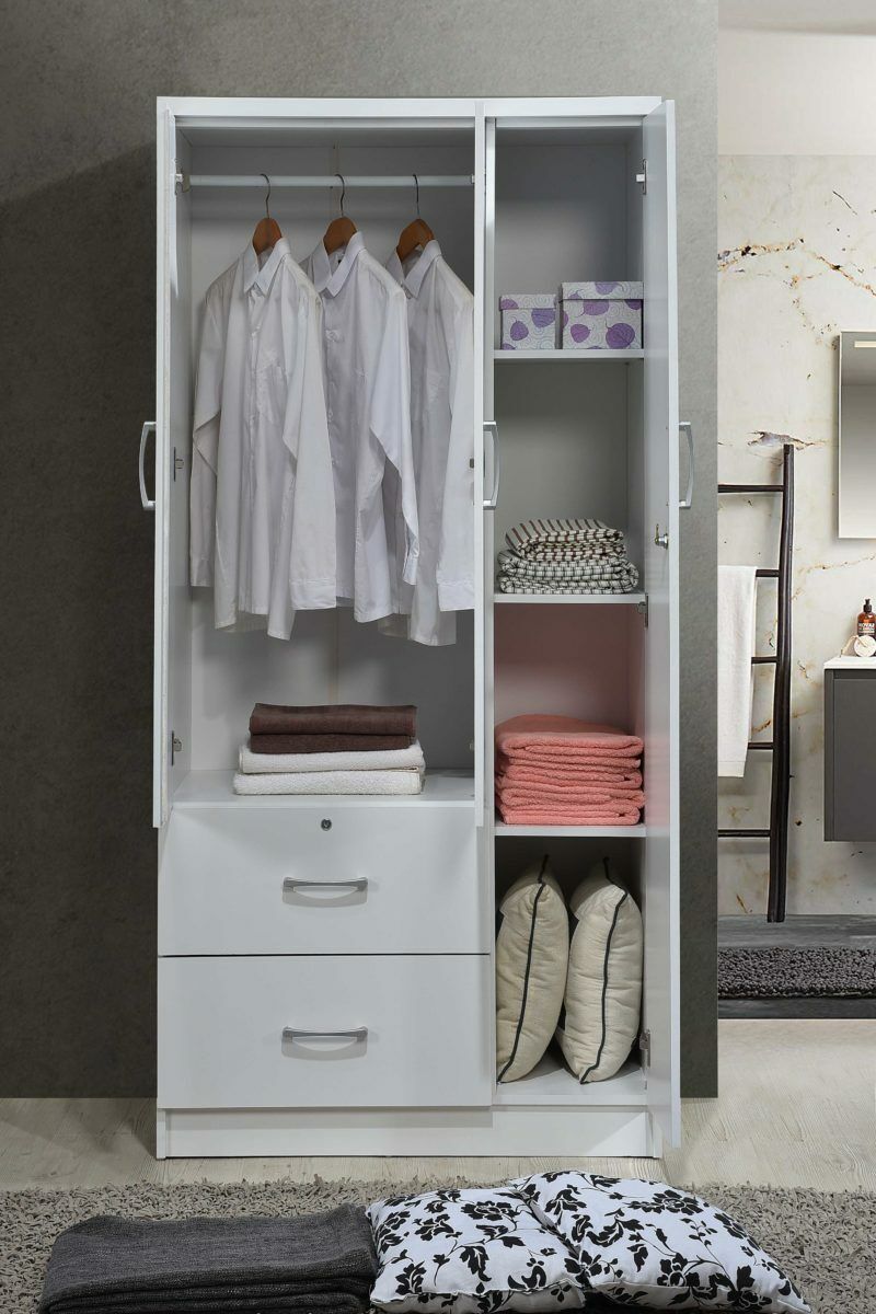 &nbsp; White Finish Armoire Wooden Wardrobe Storage Cabinet Closet Drawers Organizer