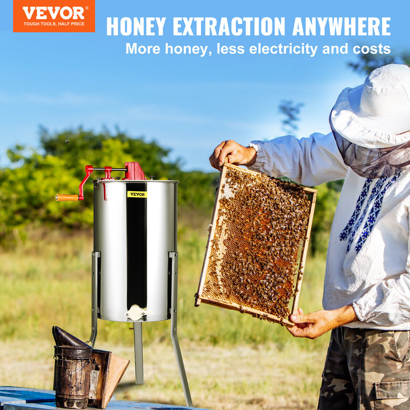 VEVOR Manual Honey Extractor Beekeeping Equipment 2/4 Frames Stainless Steel