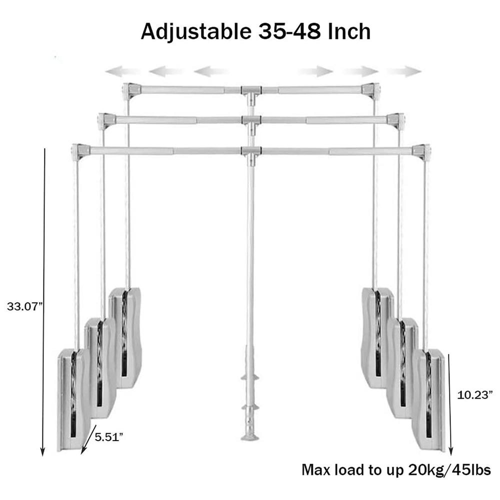 thinkstar Pull Down Closet Rods, Adjustable 35-48 Inch Wardrobe Rail Lift Collapsible Closet Rod Aluminium Retractable Wardrobe Ha…