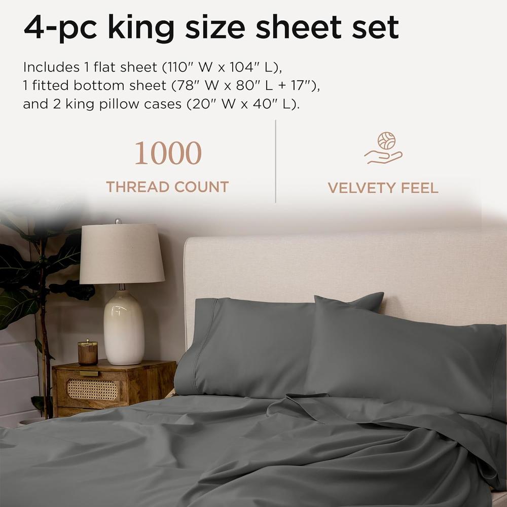 thinkstar Certified 100% American Supima Cotton Sheets, 1000 Thread Count King Size Sheets, 4 Pc Luxury Bed Sheets Set, Hotel Qual…