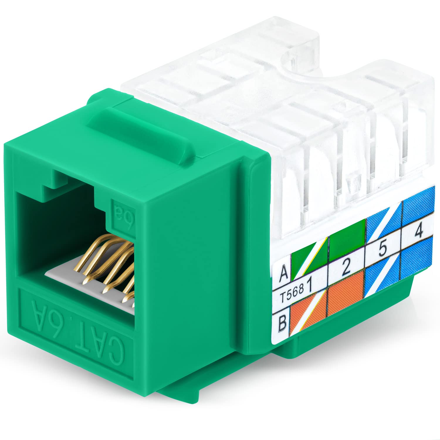 thinkstar 90° Angled Cat6A Keystone Jack In Green - Slim Profile Rj45 Ethernet Connector - Compatible With 90° Angled Speed Termin…