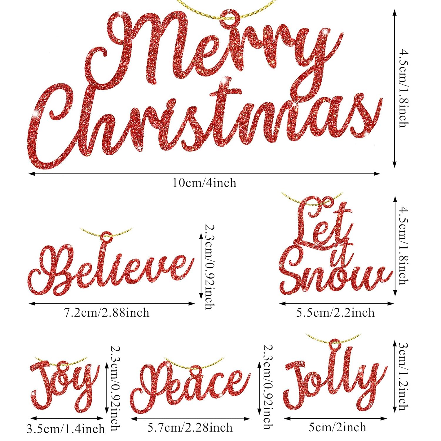 thinkstar 30 Pieces Christmas Word Sign Red Xmas Ornaments Glitter Hanging Ornaments, 5 Styles Of Christmas Decorations For Window…