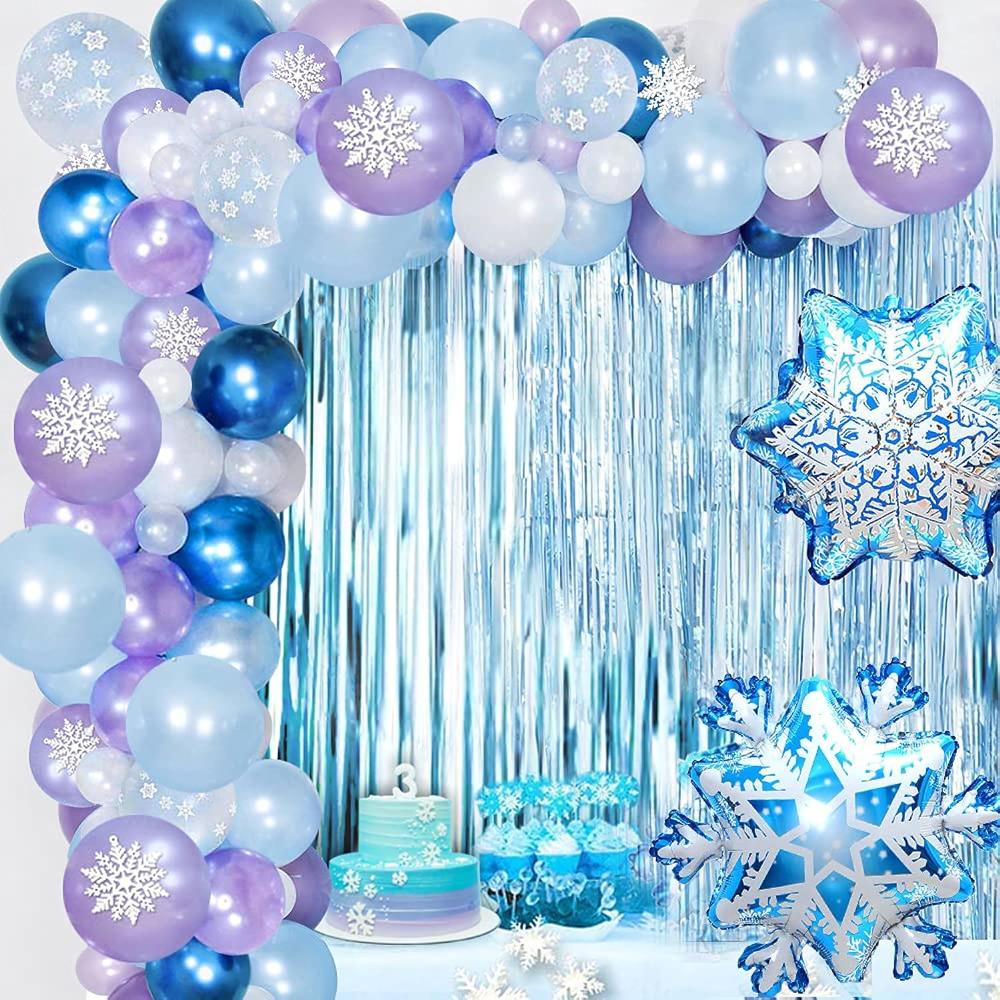 thinkstar Frozen Balloons Arch Garland Kit, Frozen Birthday Balloons Frozen Party Supplies Latex Balloons Happy Birthday Snowflake…