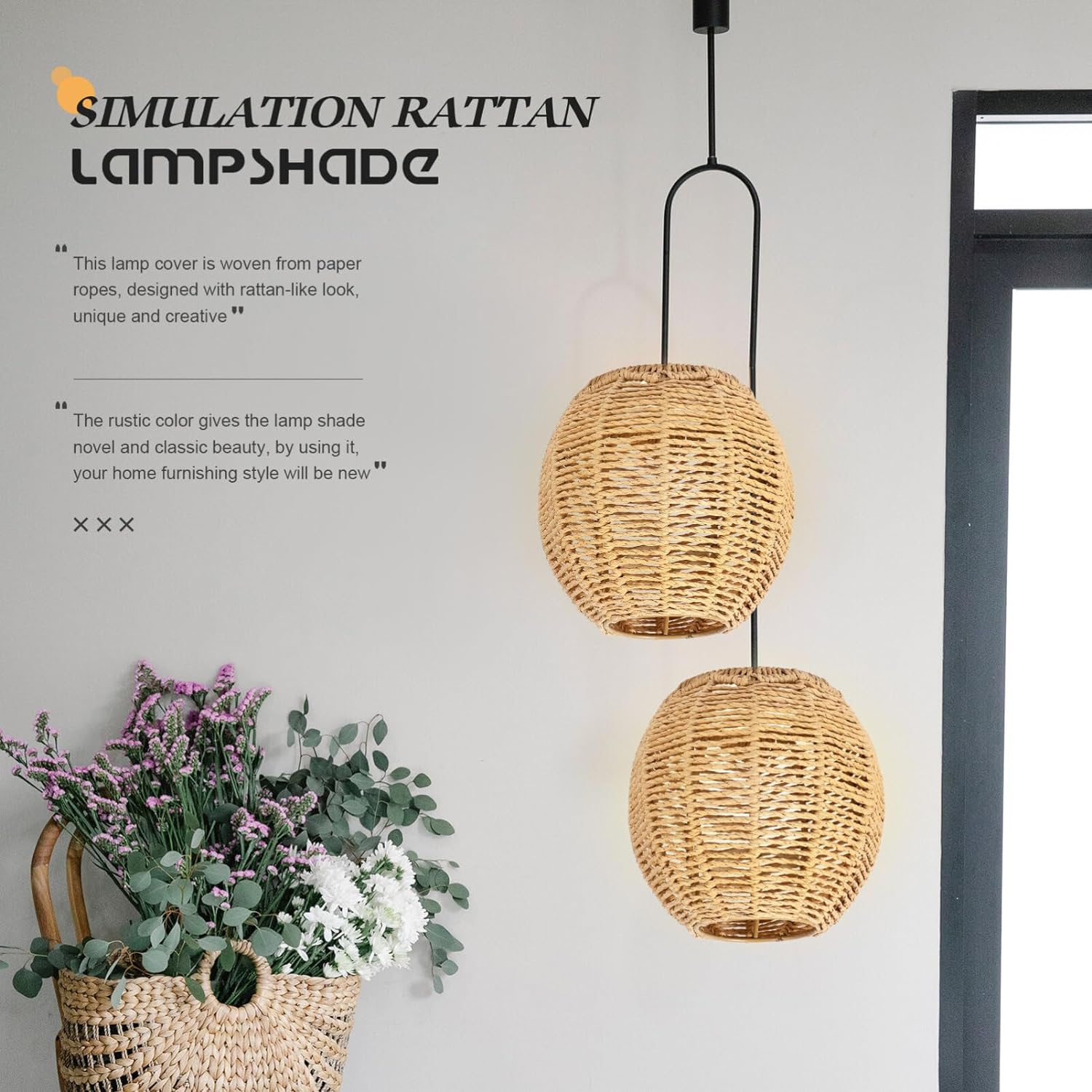 thinkstar 3Pc Retro Rattan Lamp Shade - Rustic Woven Small Lamp Shades - Lamp Shade Replacement For Pendant Light, Hanging Light, …