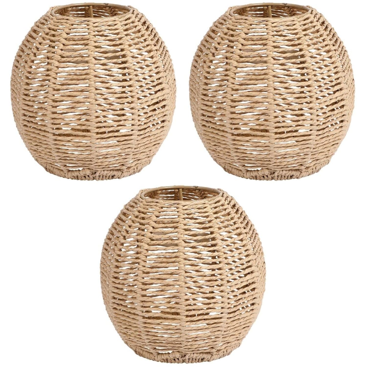 thinkstar 3Pc Retro Rattan Lamp Shade - Rustic Woven Small Lamp Shades - Lamp Shade Replacement For Pendant Light, Hanging Light, …