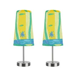 thinkstar 40084-4A, 2-Pack Set - 1 Light Candlestick Table Lamp, Contemporary Design In Satin Nickel, 14 1/4" High, Blue, Yellow, …