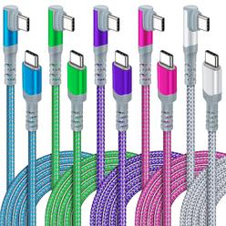 thinkstar 5-Pack Usb C To Usb C Cable 10Ft, Extra Long Right-Angle 60W/3A Type C To Type C Charger Fast Charging Cable