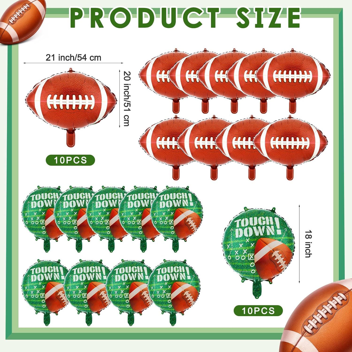 thinkstar 20 Pieces Football Balloons Football Foil Balloons Rugby Balloons 18 Inch Touch Down Balloons For Tailgate Game Day Spor…