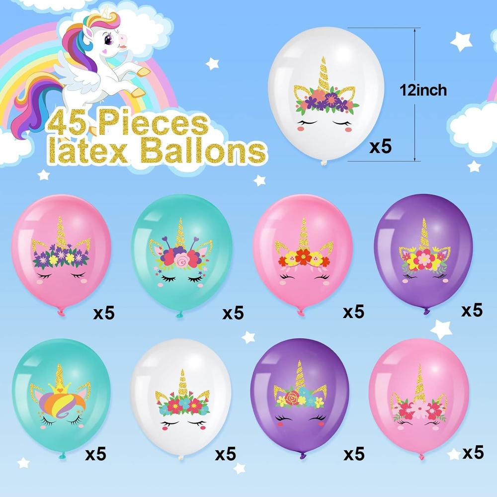 thinkstar 45 Pieces Unicorn Balloons Unicorn Latex Balloons Rainbow Party Balloons Arch Kit Column Garlands Balloons For Girls Bir…