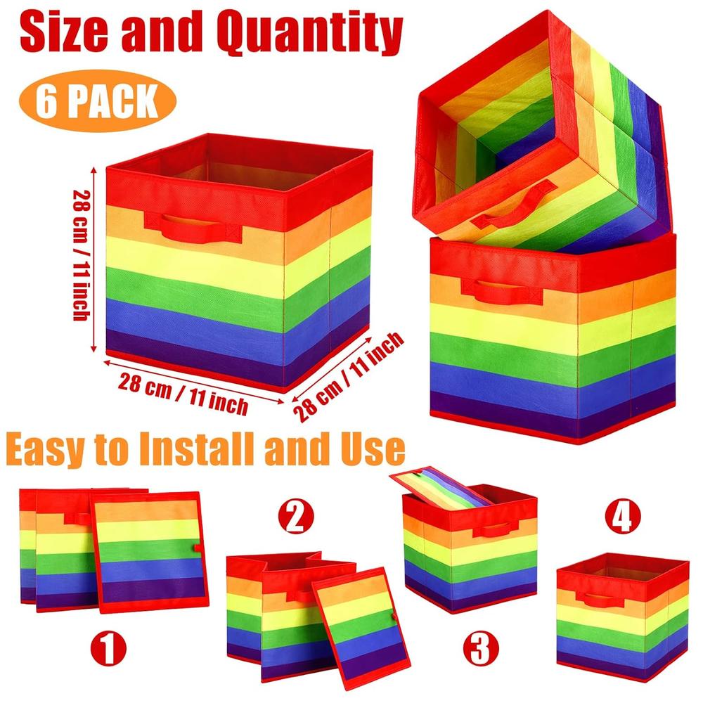 thinkstar 6 Pcs 11 X 11 X 11 Inch Cubes Storage Bins Set With Dual Handles Foldable Rainbow Colored Fabric Storage Baskets Toy Clo…