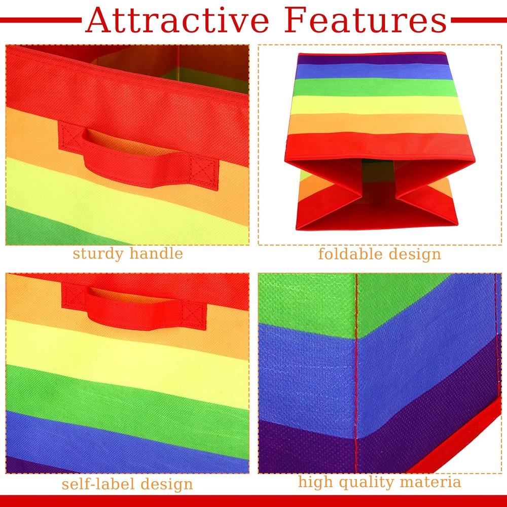 thinkstar 6 Pcs 11 X 11 X 11 Inch Cubes Storage Bins Set With Dual Handles Foldable Rainbow Colored Fabric Storage Baskets Toy Clo…