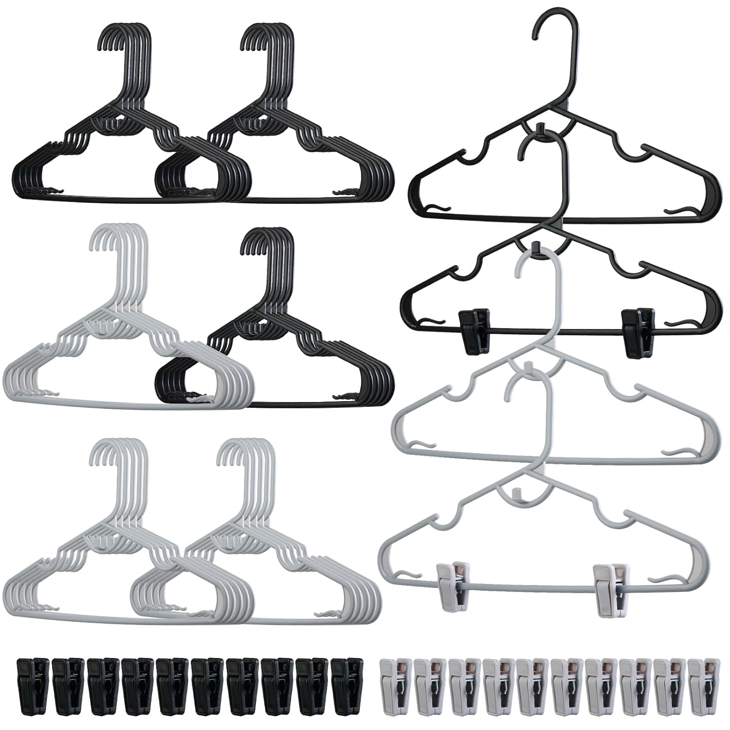 thinkstar 30-Pack Plastic Hangers With Clips Adults Clothes Hangers For Closet Thin Stackable Hangers Space Saving Standard Size S…