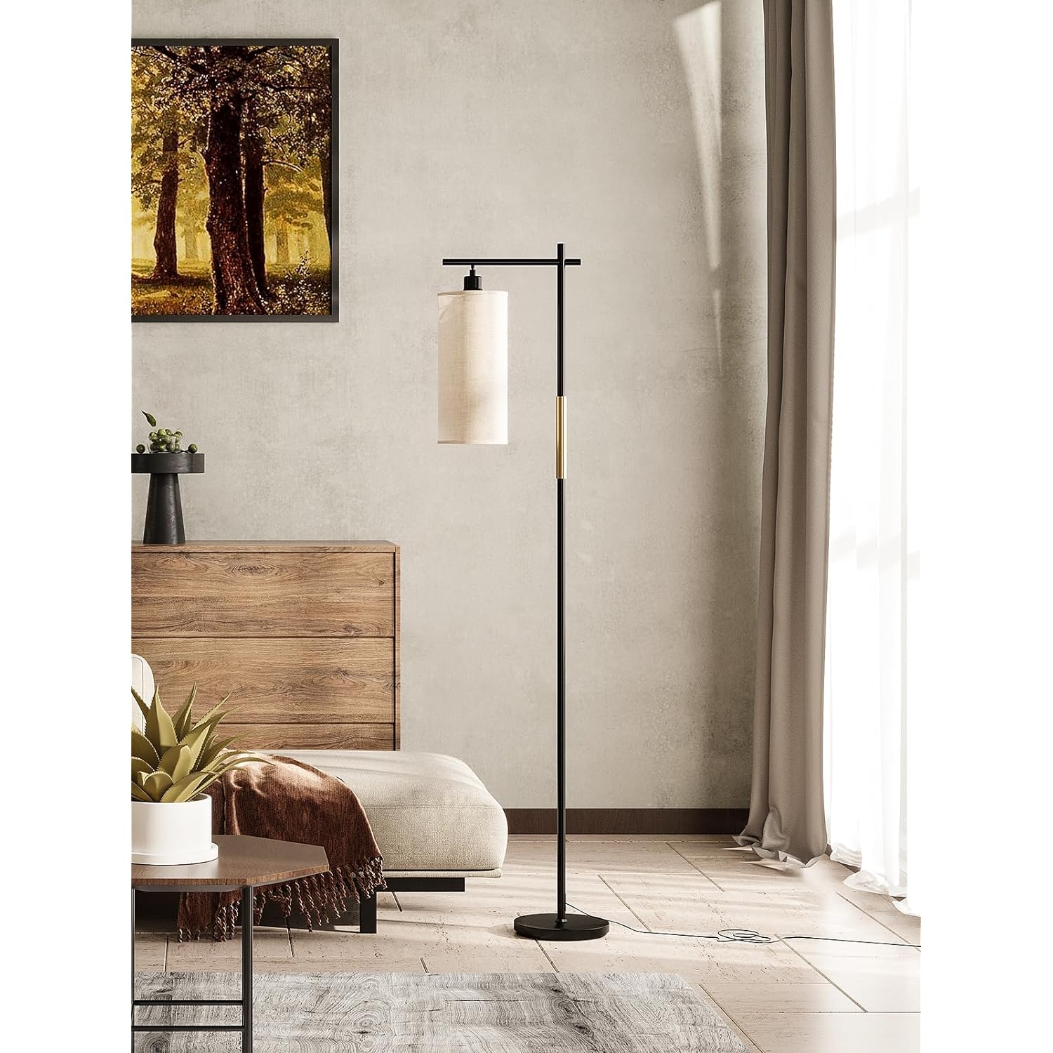 thinkstar Led Dimmable Floor Lamp For Living Room, Standing Lamp With Linen Lampshade, Modern Floor Lamps, Bright Tall Lamp For Be…