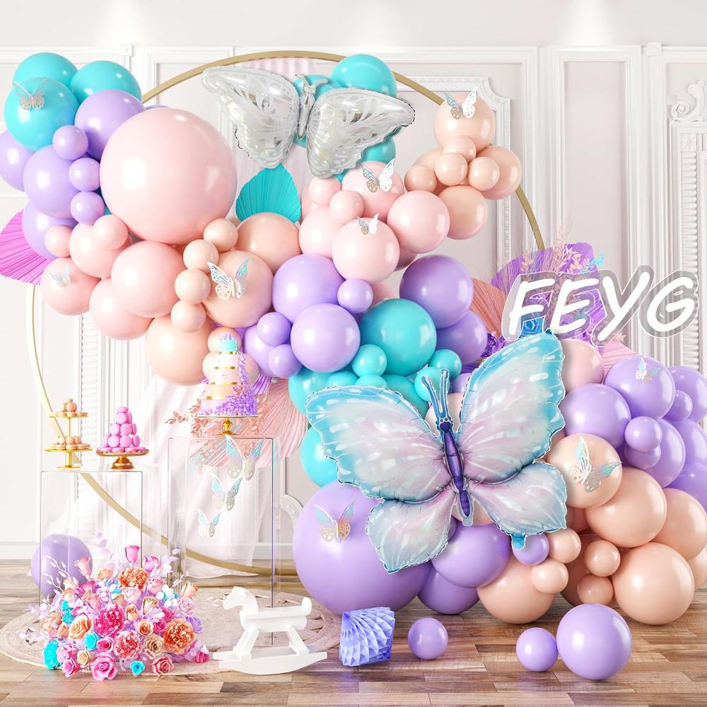 thinkstar Butterfly Pastel Balloon Garland Arch Kit, Purple Pink Butterfly Birthday Decorations With Butterfly Stickers Butterfly …
