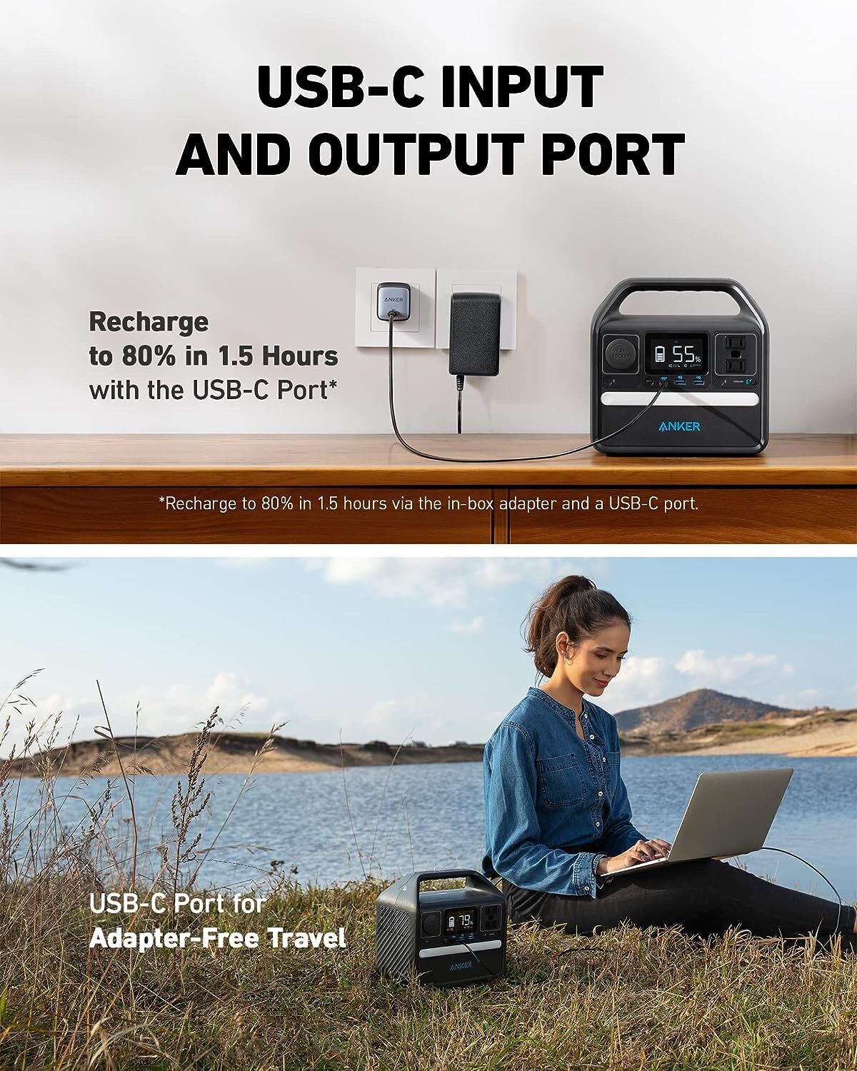 Anker Play Anker 521 Portable Power Station 256Wh Solar Generator 200W 6-Ports Power Bank