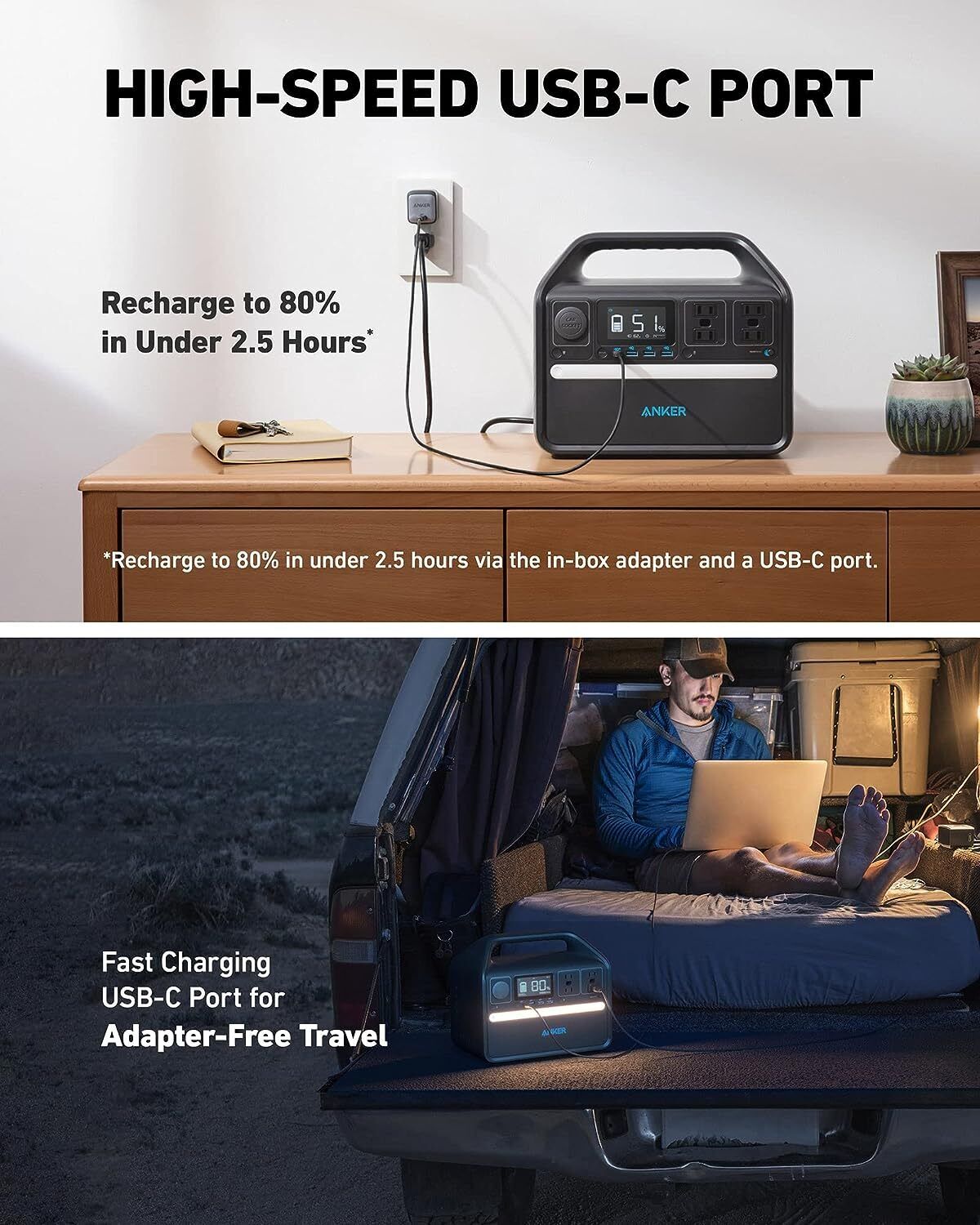Anker Play Anker 535 Portable Power Station 512Wh Outdoor Solar Generator 500W 9Port Charge