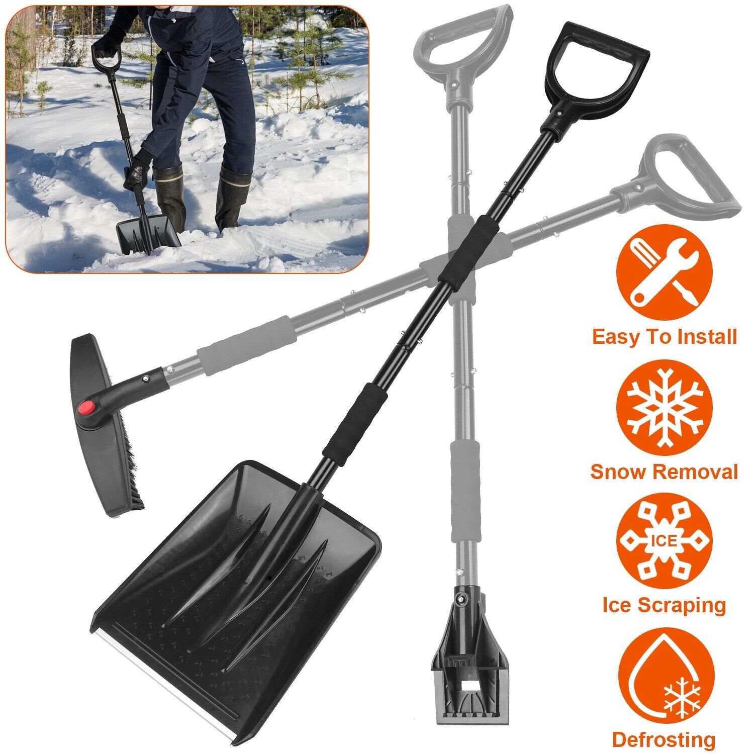 imountek 3 In 1 Snow Shovel Kit Brush Ice Scraper Design Snow Removal Collapsible Brush