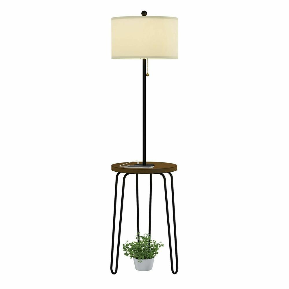 Lavish Home End Table Floor Lamp Metal Hairpin Legs Light USB Charging Port Bed Side Decor