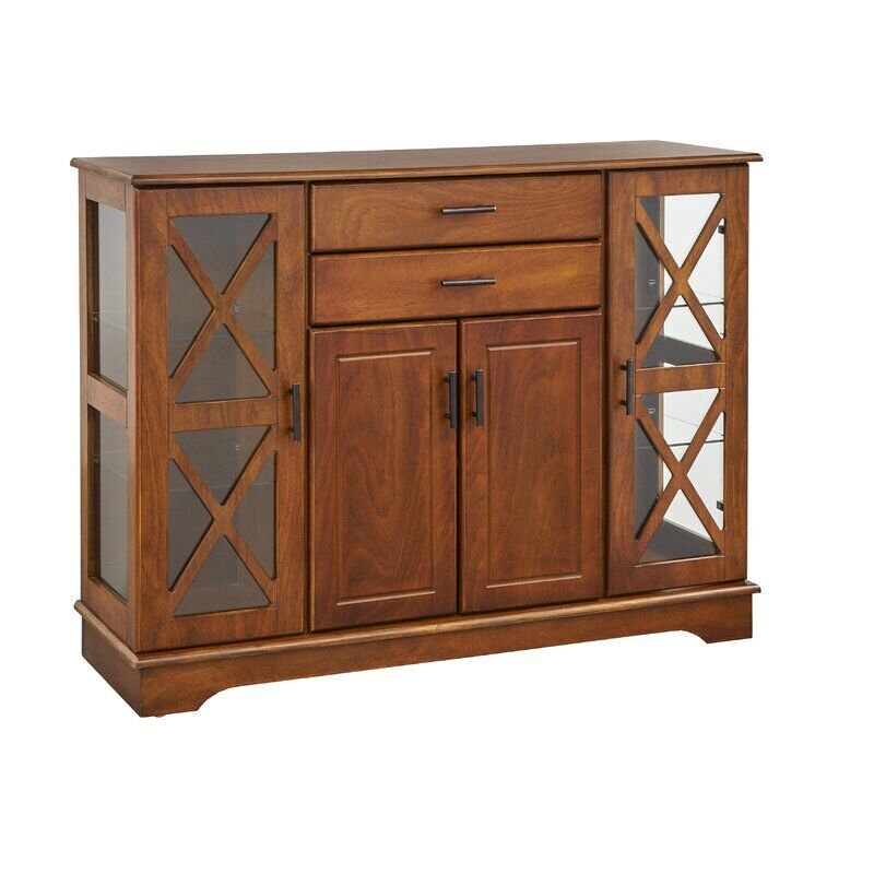 &nbsp; Walnut Finish Wooden Buffet Server Storage Cabinet Dining China Hutch Sideboard