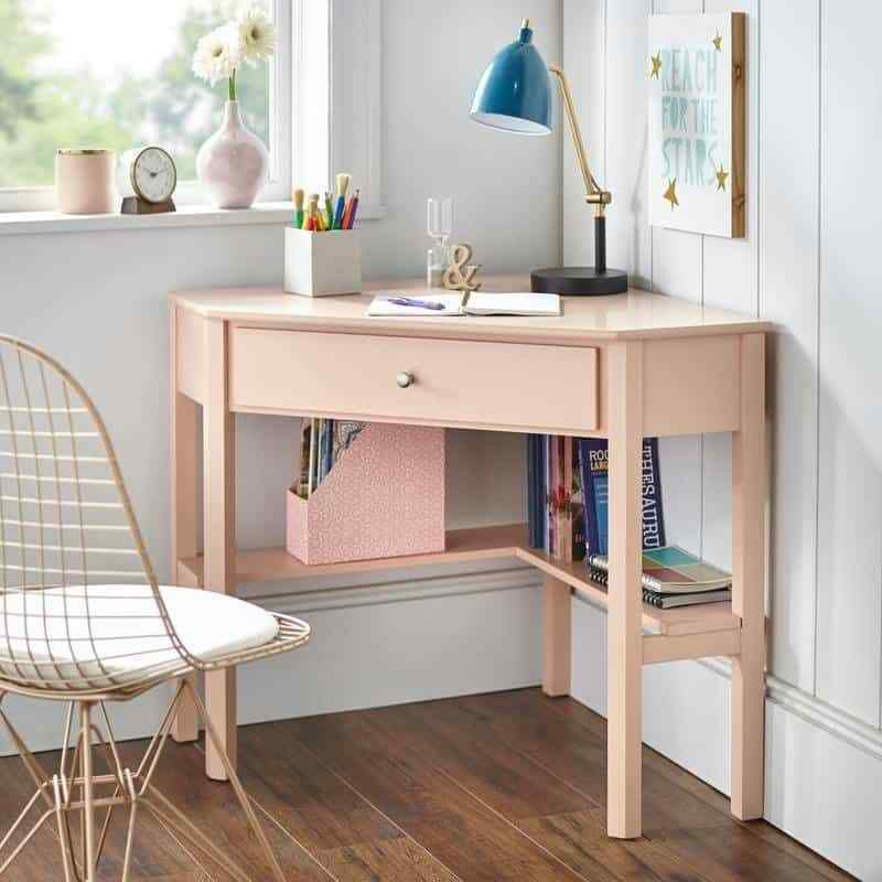 &nbsp; Blush Pink Wooden Corner Desk Laptop Student Writing Home Office Furniture Table
