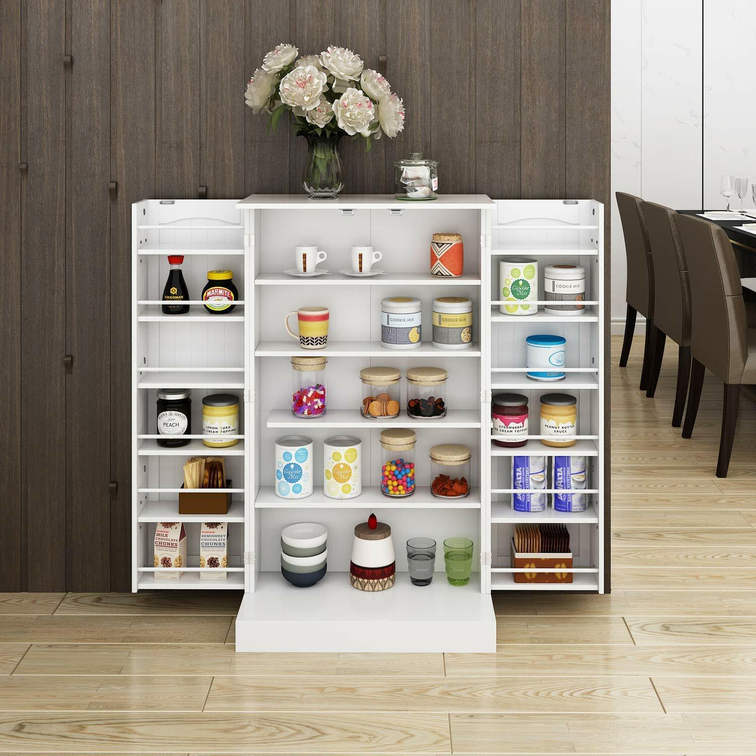 &nbsp; White Wooden Kitchen Pantry Cabinet Storage Organizer Food Cupboard Shelves Door
