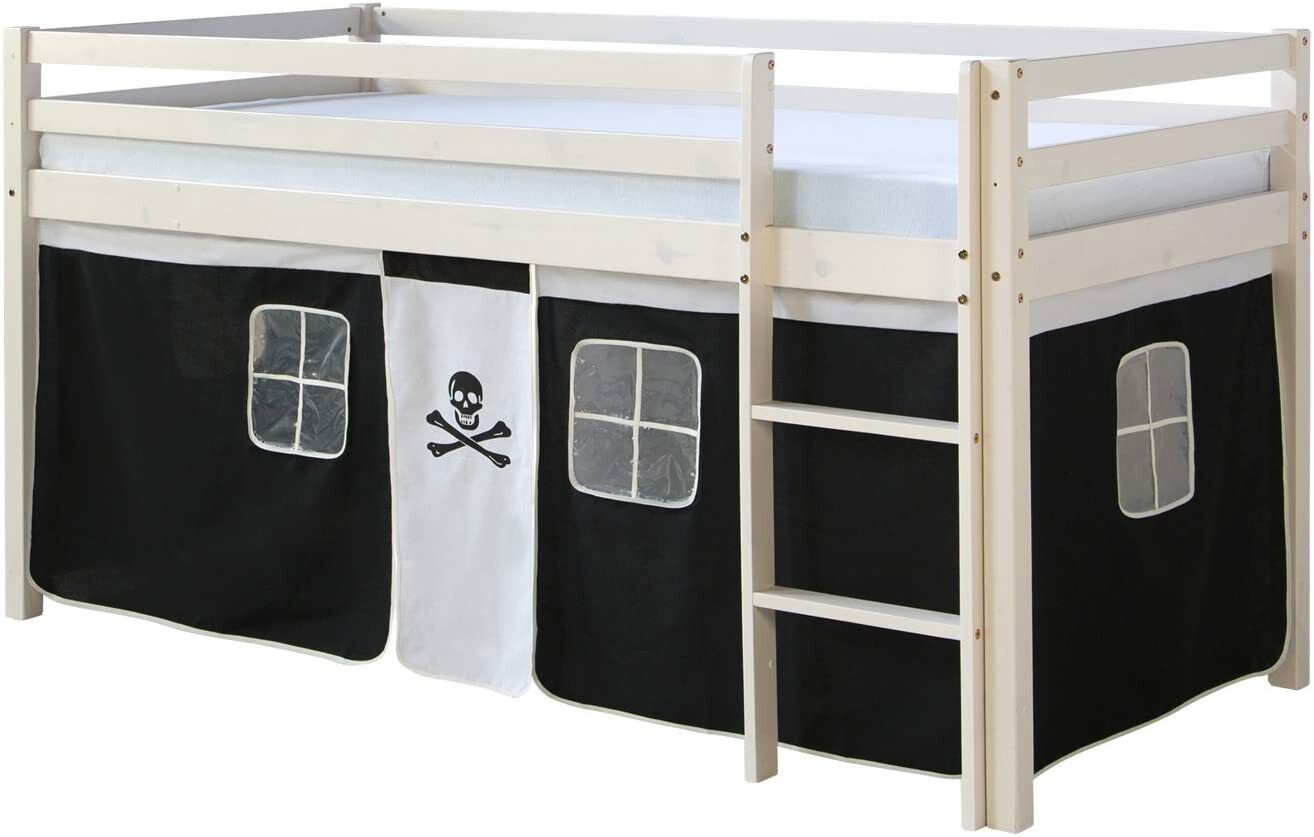 &nbsp; Boys Twin Junior Loft Bed Curtain Black White Pirate Fort Tent Play Area Fantasy