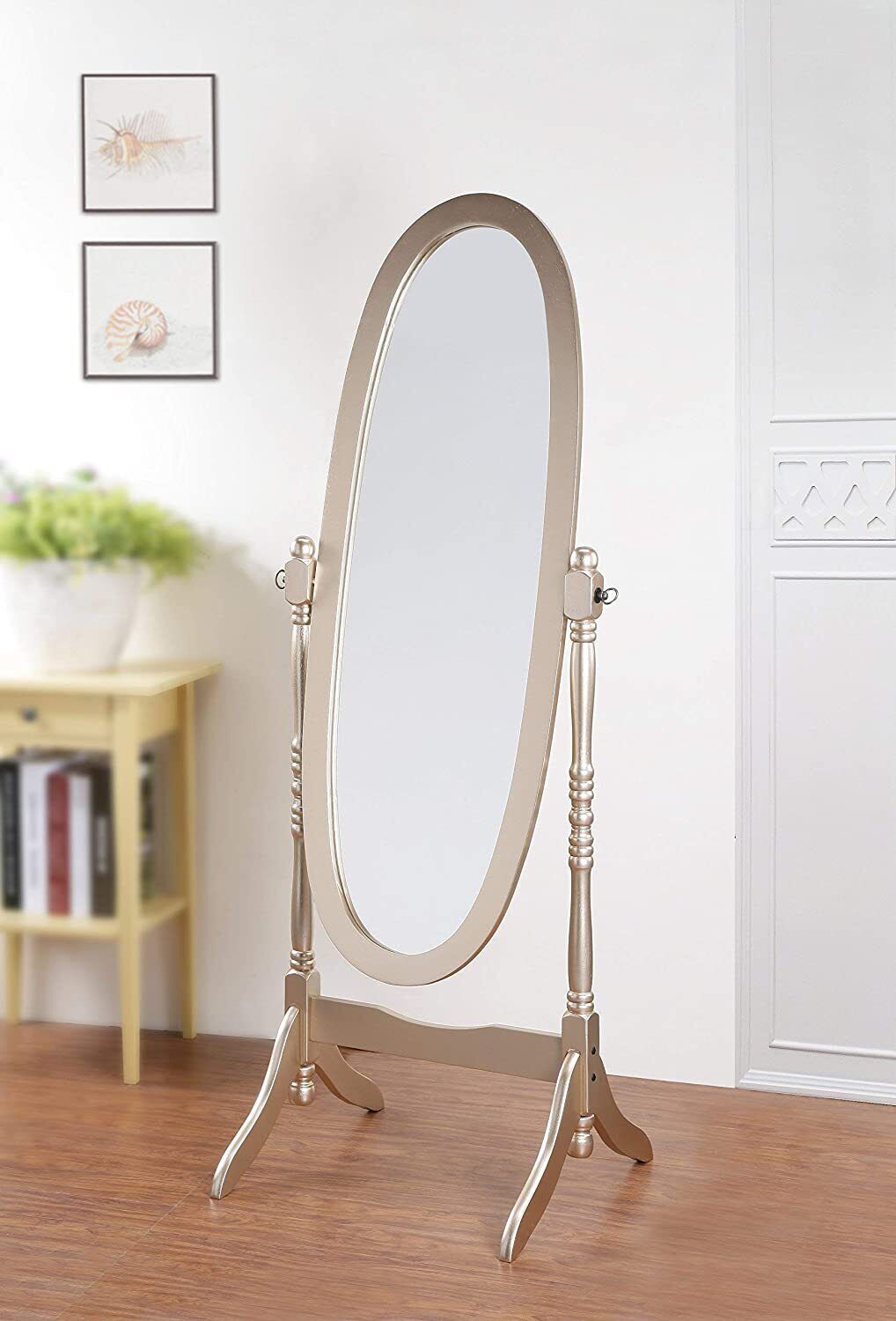 &nbsp; Gold Finish Cheval Mirror Full Length Oval Swivel Floor Stand Bedroom Dressing