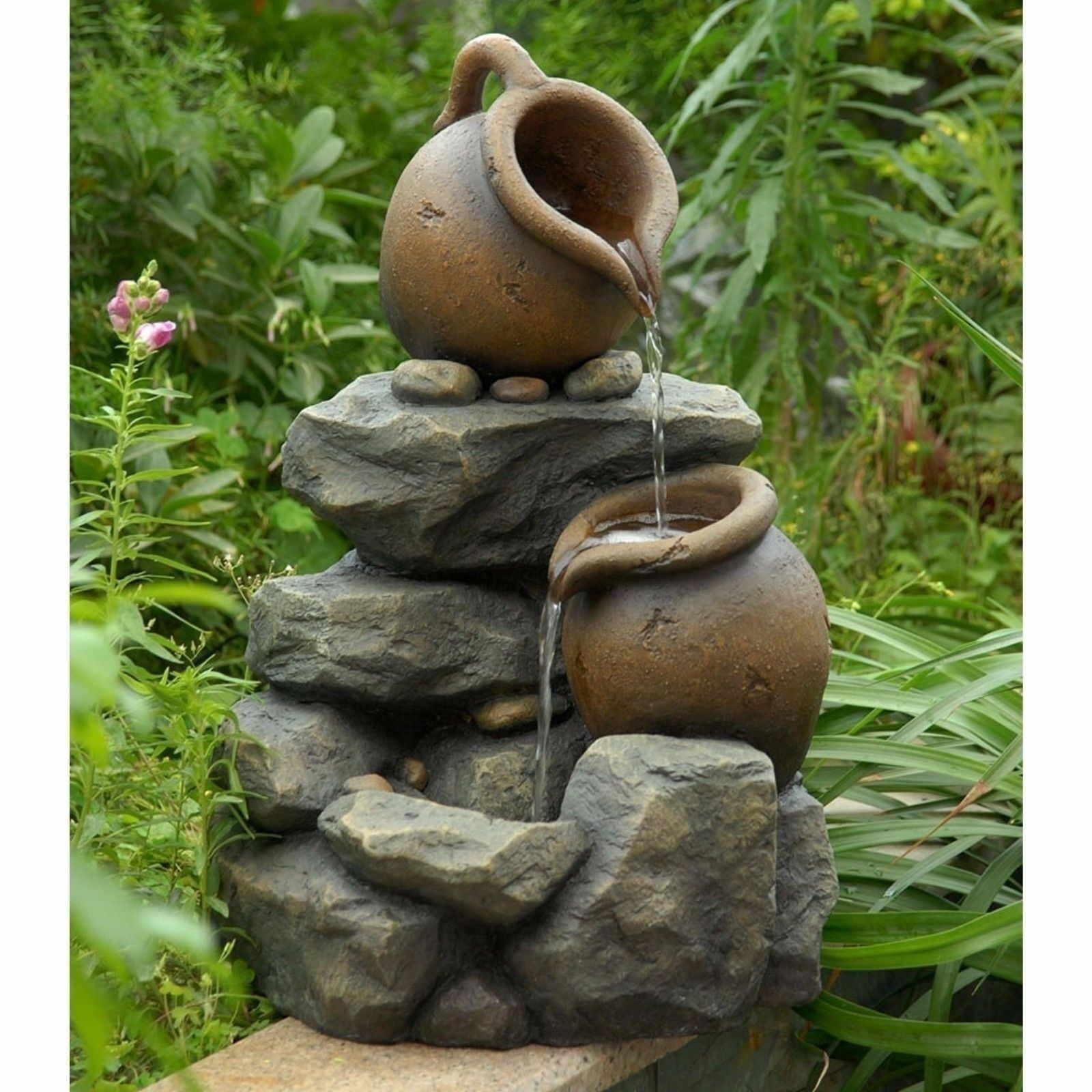 &nbsp; 3 Tier Pots Jugs Garden Fountain Outdoor Decor w/ Water Pump 21" Tall Patio Deck
